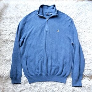 Polo by Ralph Lauren Pull Over Rib-Knit Half Zip Sweater Preppy Golf Blue XXL
